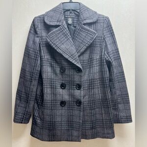 New York And Company Women’s Gray/Black Pea Coat-Wool Blend-Size:2